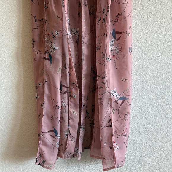 🆕 Blush Pink Floral Kimono Robe – Sheer Lightweight Chiffon Wrap with Belt NWOT - Picture 3 of 16